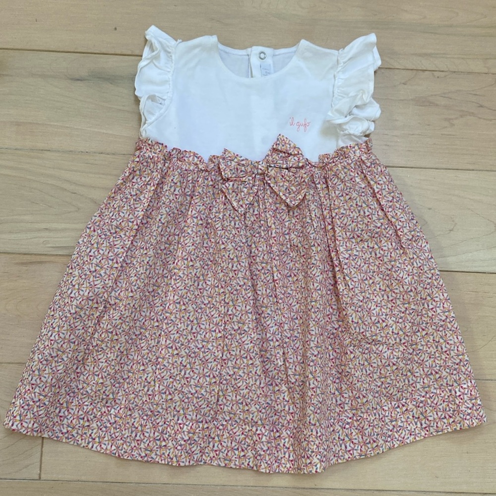 Il Gufo girls ruffle sleeve bow front soft cotton stretch dress